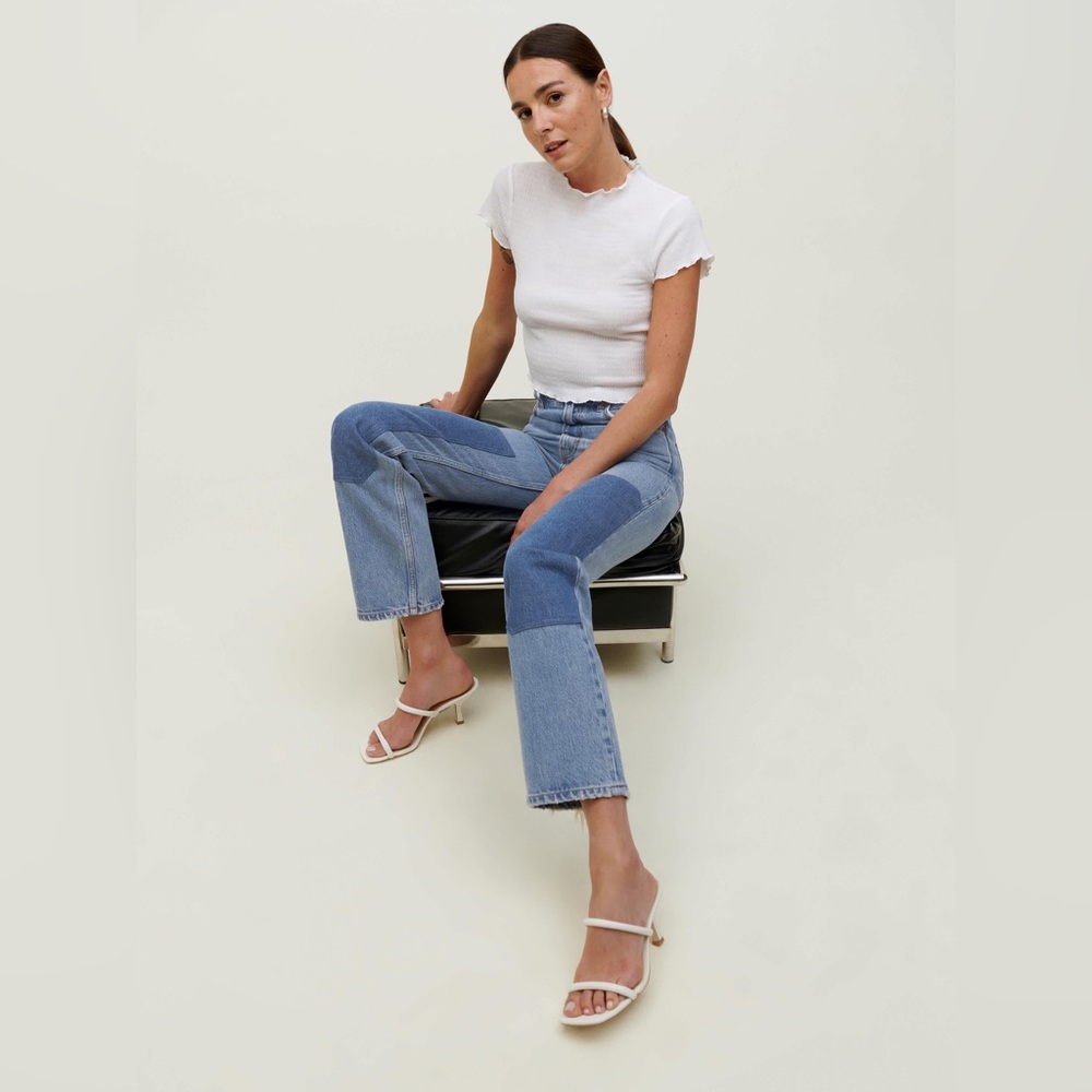 Reformation Clayton Carpenter Patch High Rise Straight Jeans